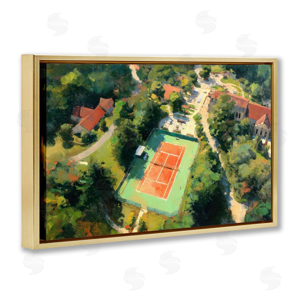 Petal Prints Design Aerial Tennis Court Park Gold Floating Frame Stretched Canvas Wall Art Print