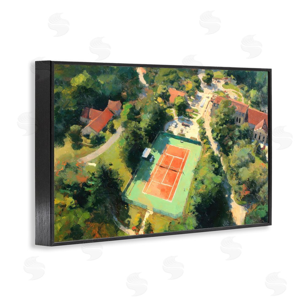Petal Prints Design Aerial Tennis Court Park Black Framed Giclee Wall Art Print