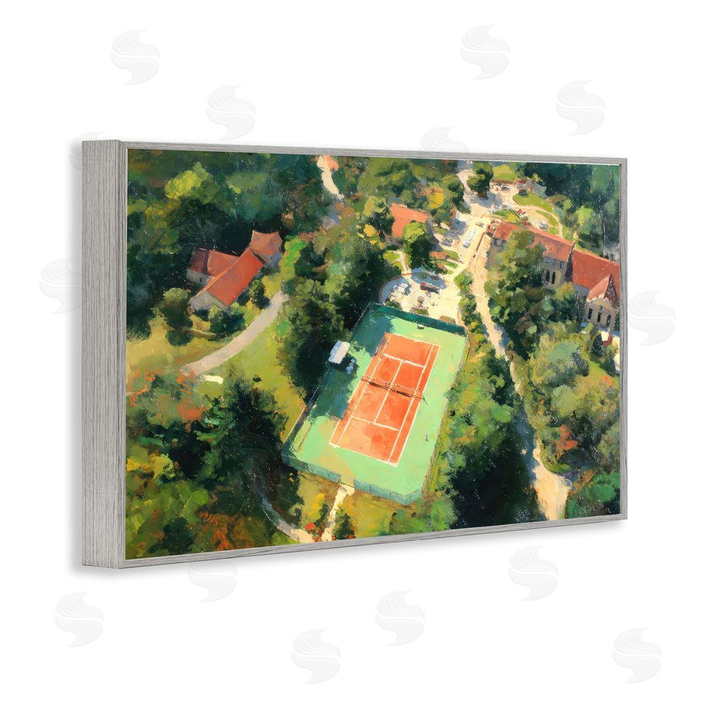 Petal Prints Design Aerial Tennis Court Park Gray Framed Giclee Wall Art Print