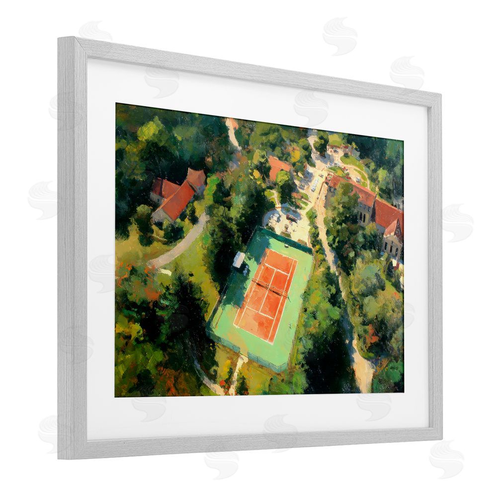 Petal Prints Design Aerial Tennis Court Park Gray Framed Print Under Glass with Matting Wall Art