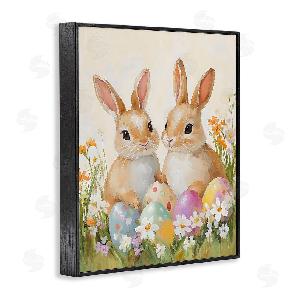 The Prints Vibe Bunnies with Painted Easter Eggs Black Framed Giclee Wall Art Print