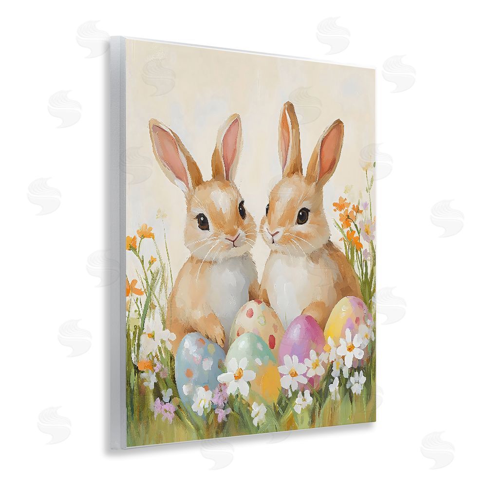 The Prints Vibe Bunnies with Painted Easter Eggs Wall Plaque Art Print with White Foil Wrap