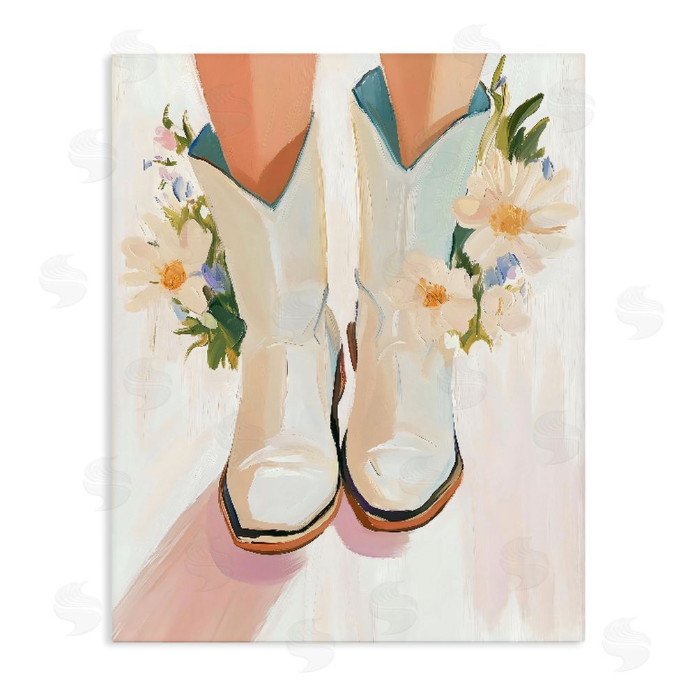 The Prints Vibe Blooming Cowgirl Boots Stretched Canvas Wall Art Print