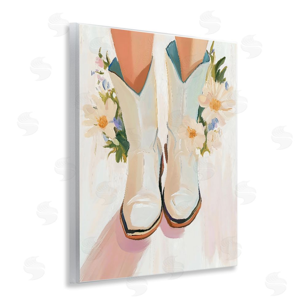 The Prints Vibe Blooming Cowgirl Boots Wall Plaque Art Print with White Foil Wrap