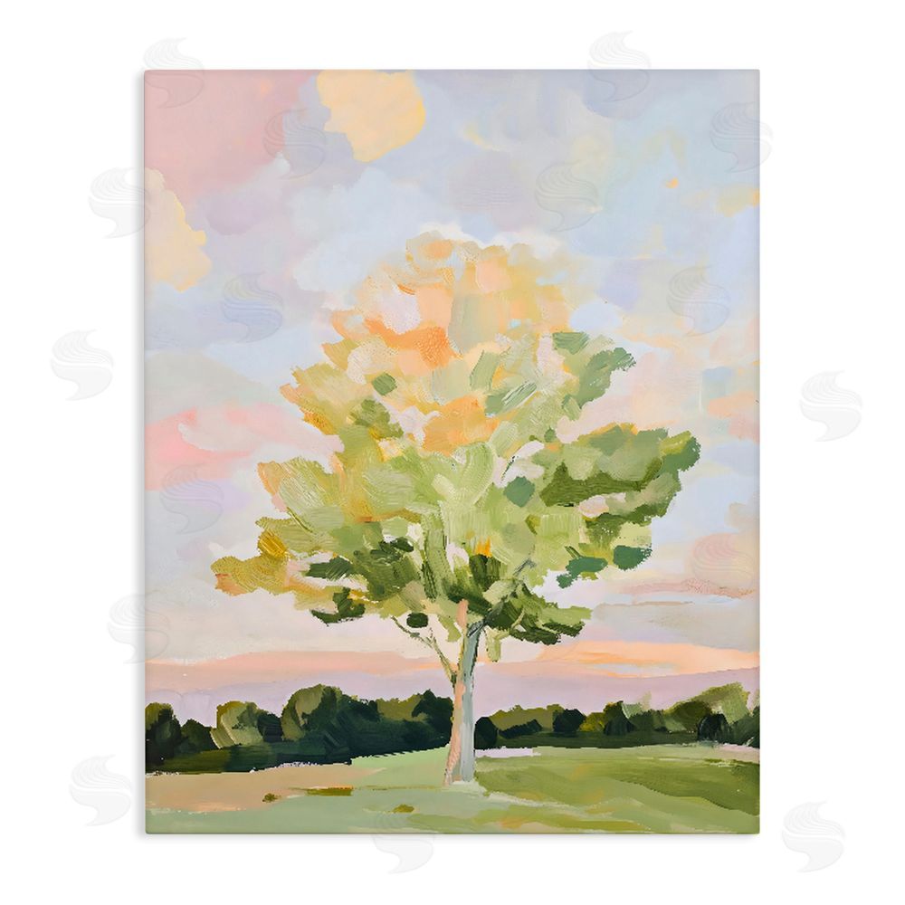 The Prints Vibe Sunlit Tree Landscape Impression Stretched Canvas Wall Art Print