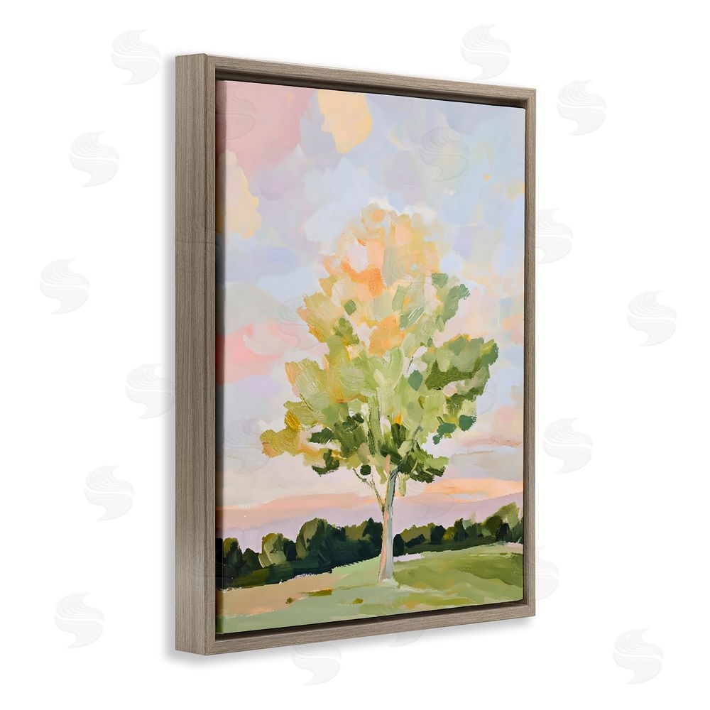 The Prints Vibe Sunlit Tree Landscape Impression Brown Floating Framed Canvas Wall Art Print