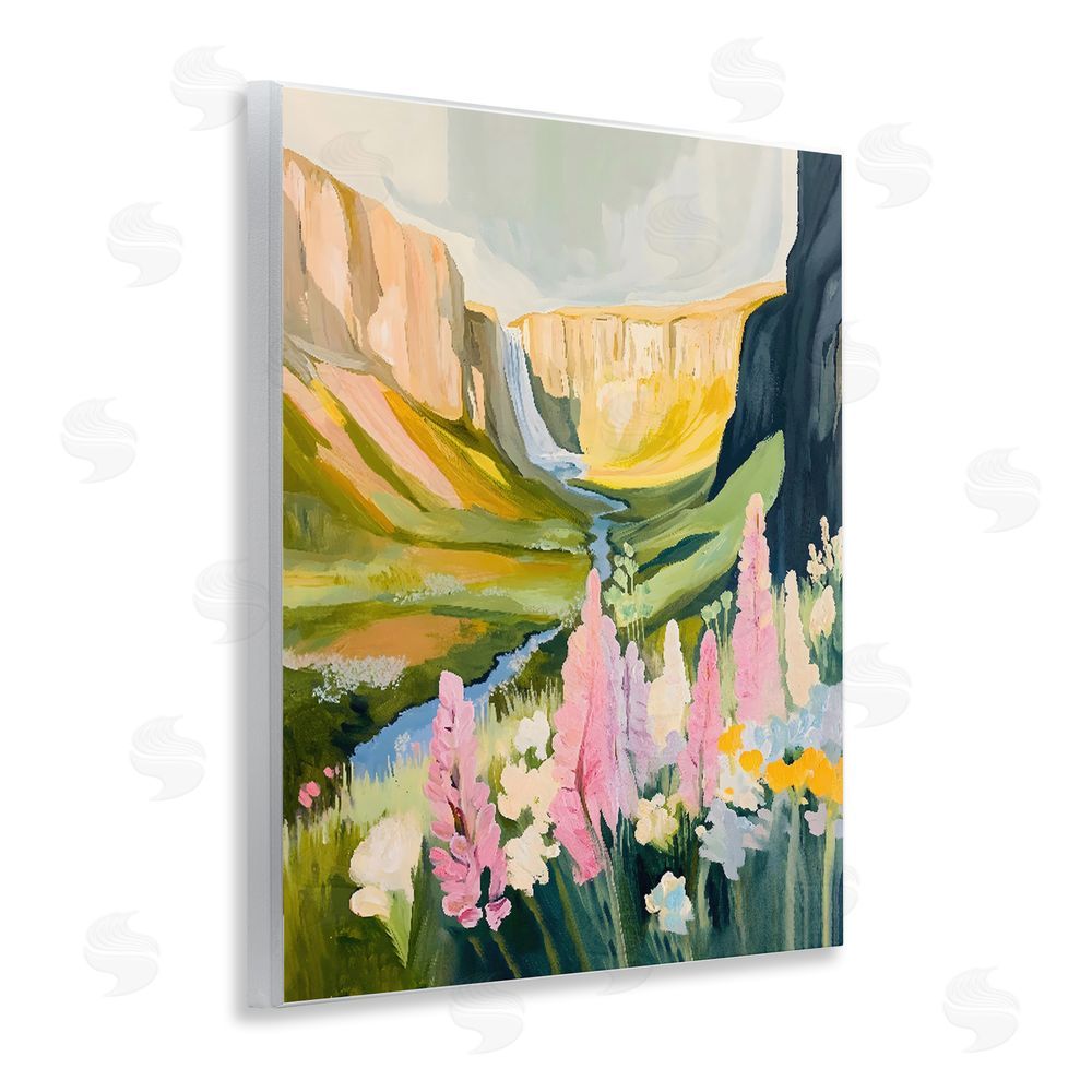 The Prints Vibe Waterfall and Valley in Bloom Wall Plaque Printed Art