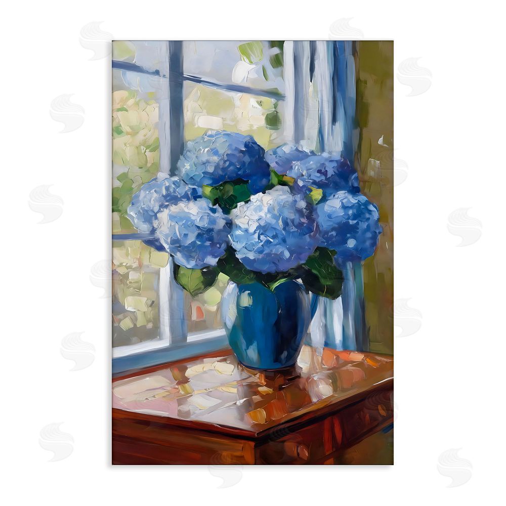 Creative Studio Winter Hydrangeas by Window Stretched Canvas Wall Art Print