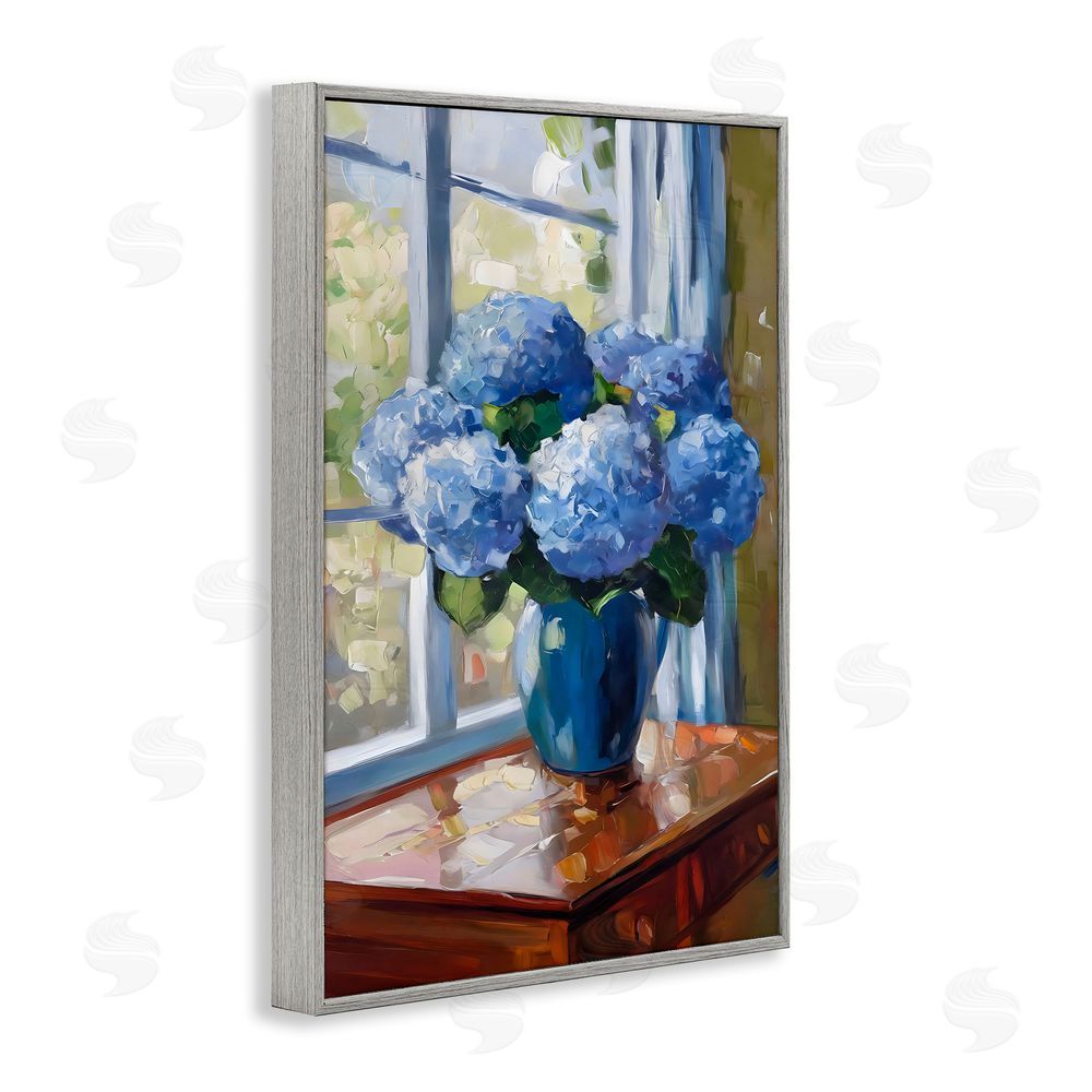 Creative Studio Winter Hydrangeas by Window Gray Framed Giclee Wall Art Print