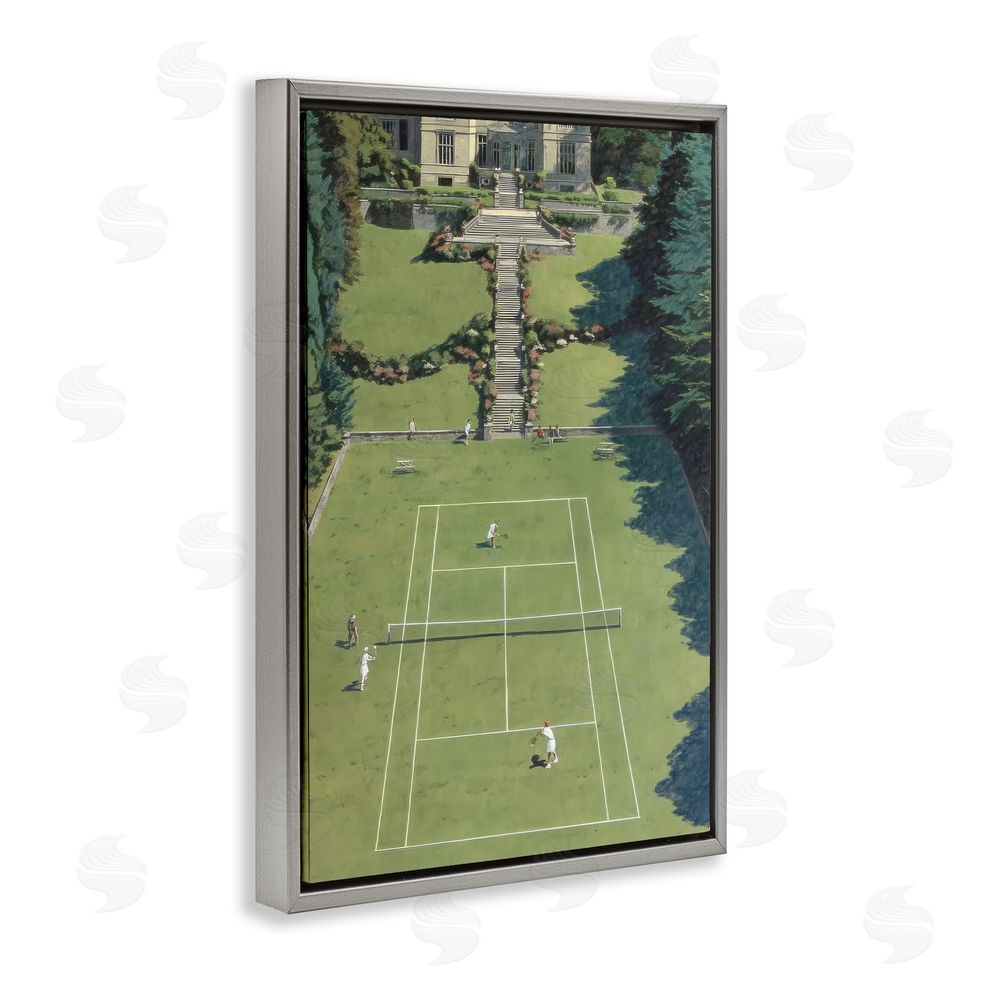 Petal Prints Design Tennis Court at Mansion Gray Floating Framed Canvas Wall Art Print