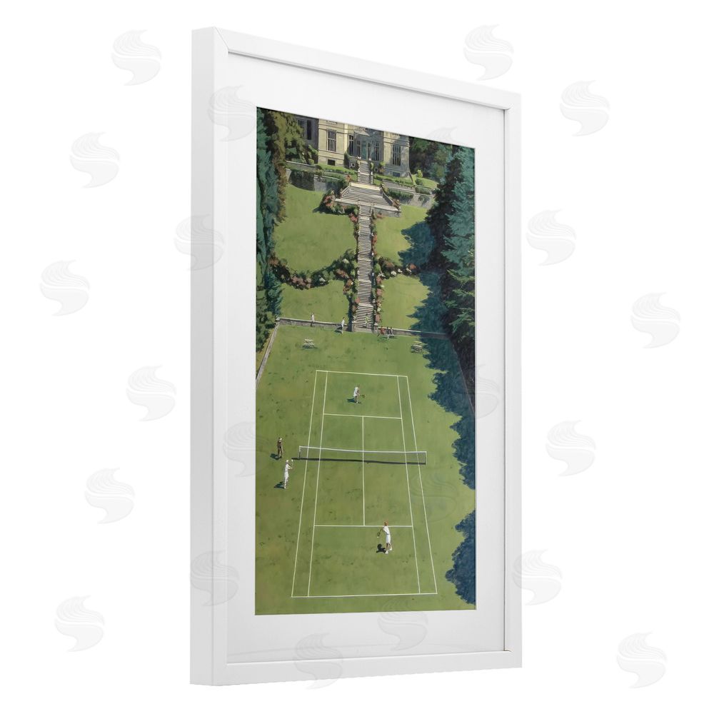 Petal Prints Design Tennis Court at Mansion White Framed Print Under Glass with White Mat Wall Art