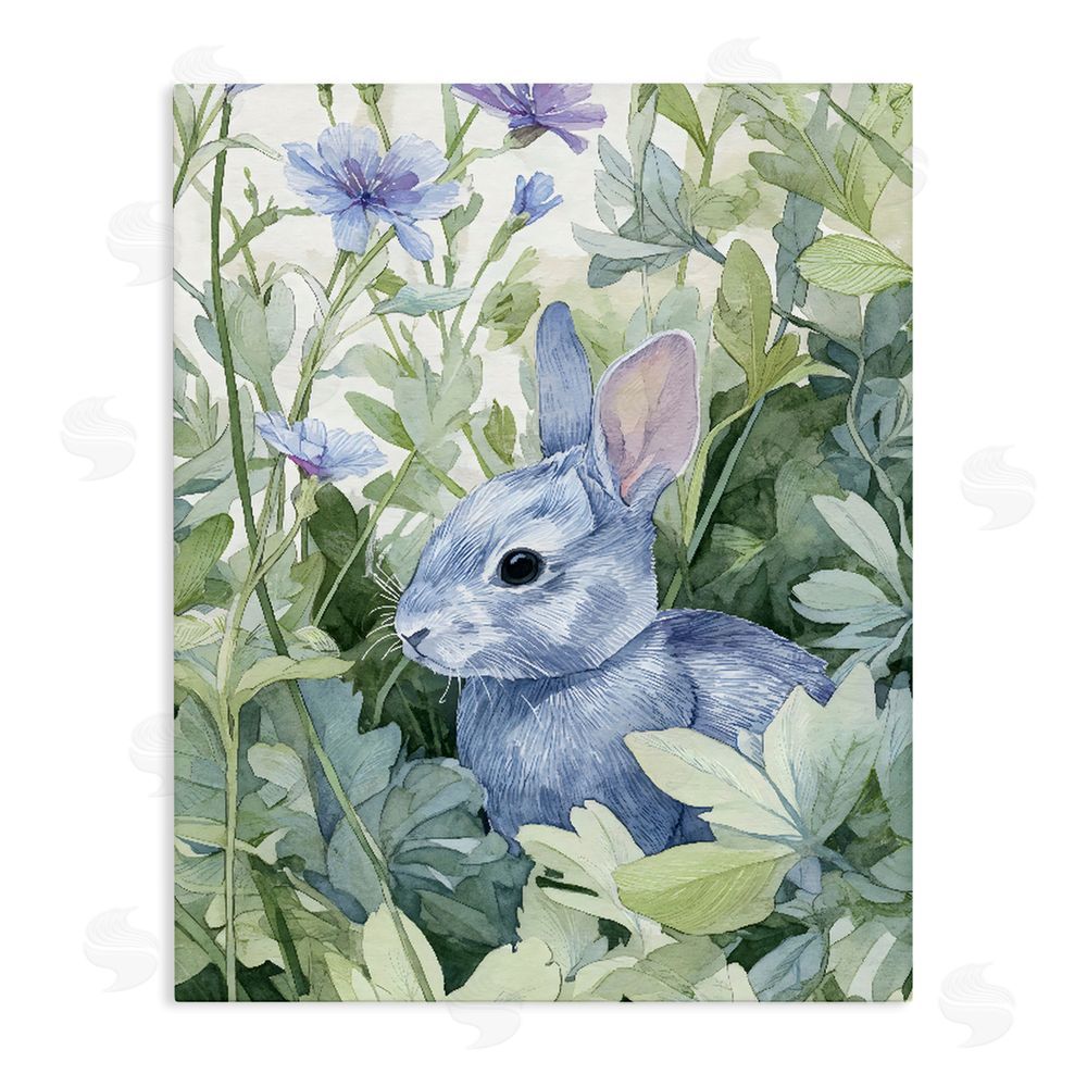 Franklyn Gregory Blue Bunny Among Leaves Stretched Canvas Wall Art Print