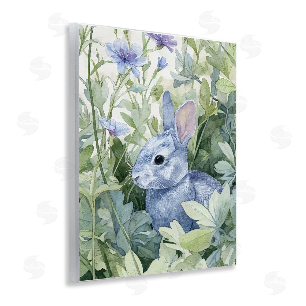 Franklyn Gregory Blue Bunny Among Leaves Wall Plaque Art Print with White Foil Wrap