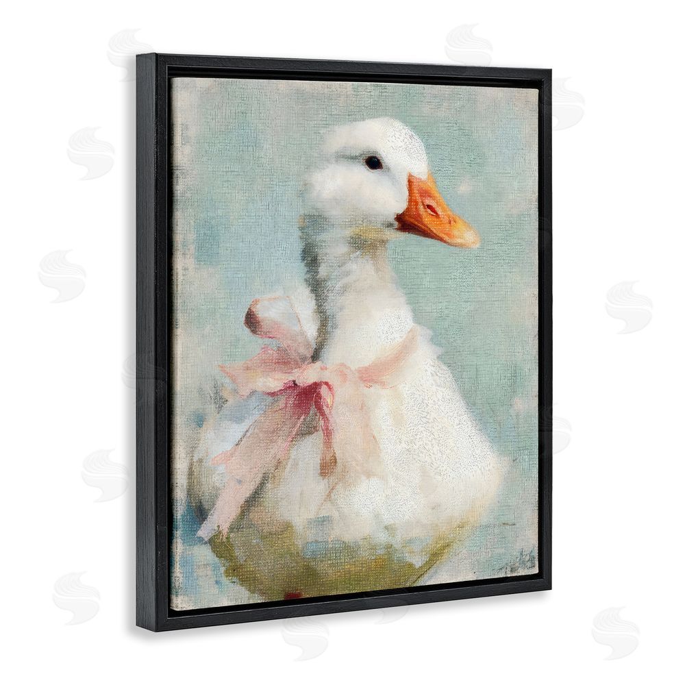 LSR Design Studio Soft Pink Bow Goose Black Floating Framed Canvas Wall Art Print
