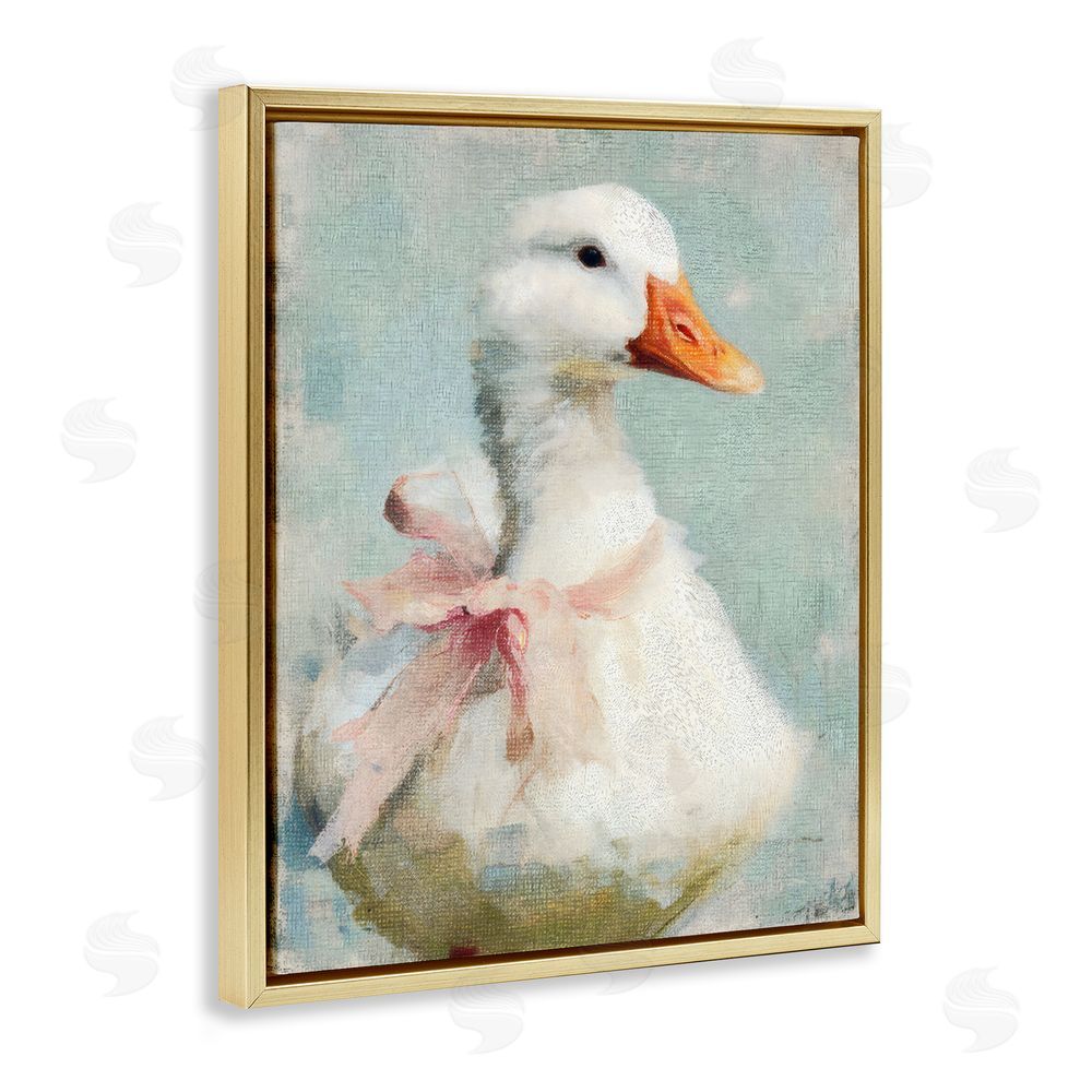 LSR Design Studio Soft Pink Bow Goose Gold Floating Framed Canvas Wall Art Print