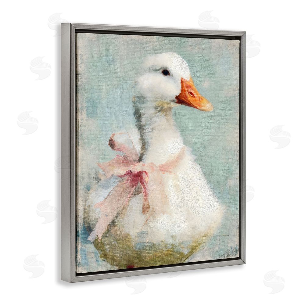 LSR Design Studio Soft Pink Bow Goose Gray Floating Framed Canvas Wall Art Print