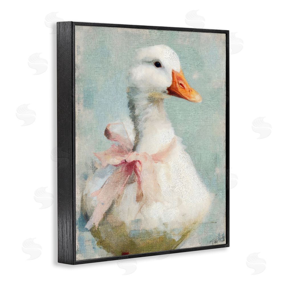 LSR Design Studio Soft Pink Bow Goose Black Framed Giclee Wall Art Print