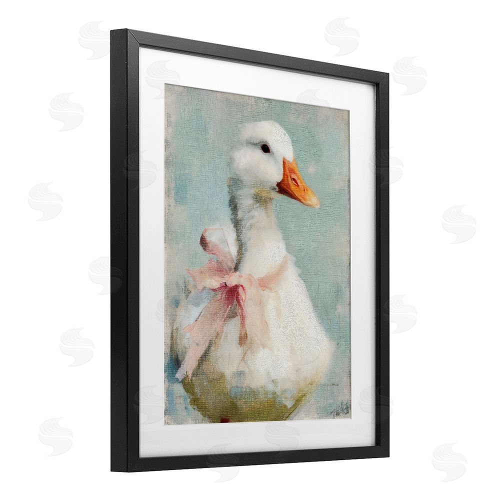 LSR Design Studio Soft Pink Bow Goose Black Framed Print Under Glass with White Mat Wall Art