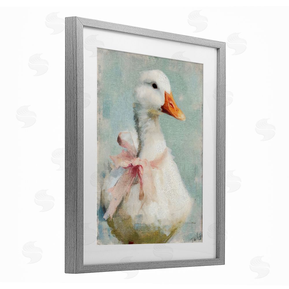 LSR Design Studio Soft Pink Bow Goose Gray Framed Print Under Glass with White Mat Wall Art