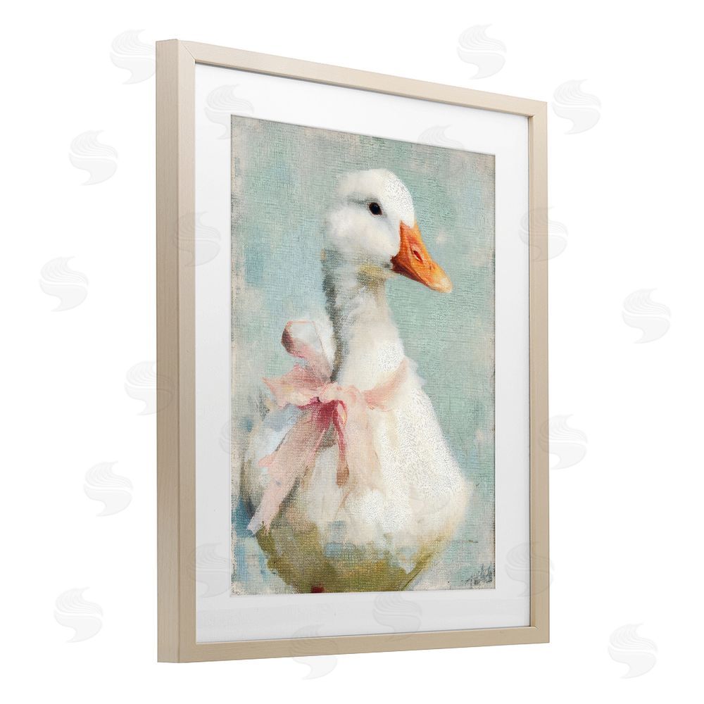 LSR Design Studio Soft Pink Bow Goose Brown Framed Print Under Glass with White Mat Wall Art