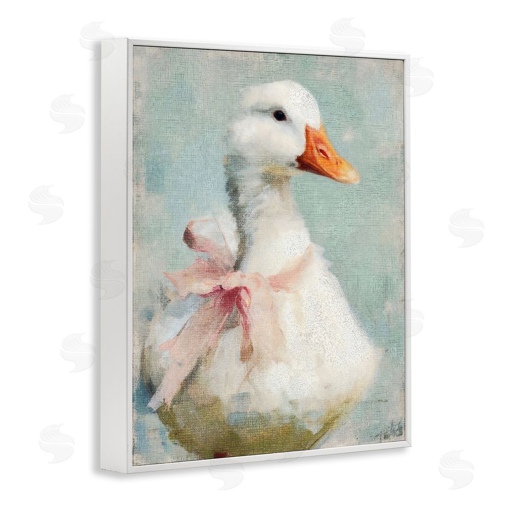 LSR Design Studio Soft Pink Bow Goose White Framed Giclee Wall Art Print