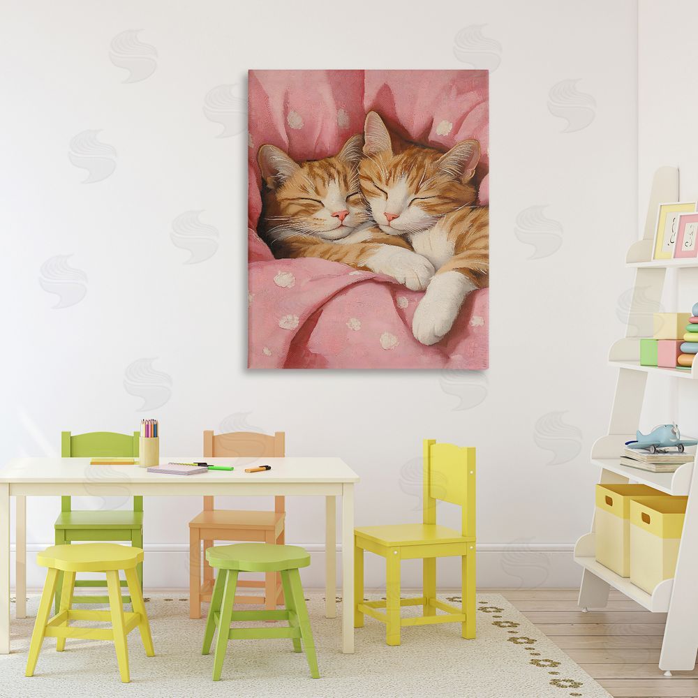 The Prints Vibe Sleeping Orange Cats Embrace Stretched Canvas on Wall