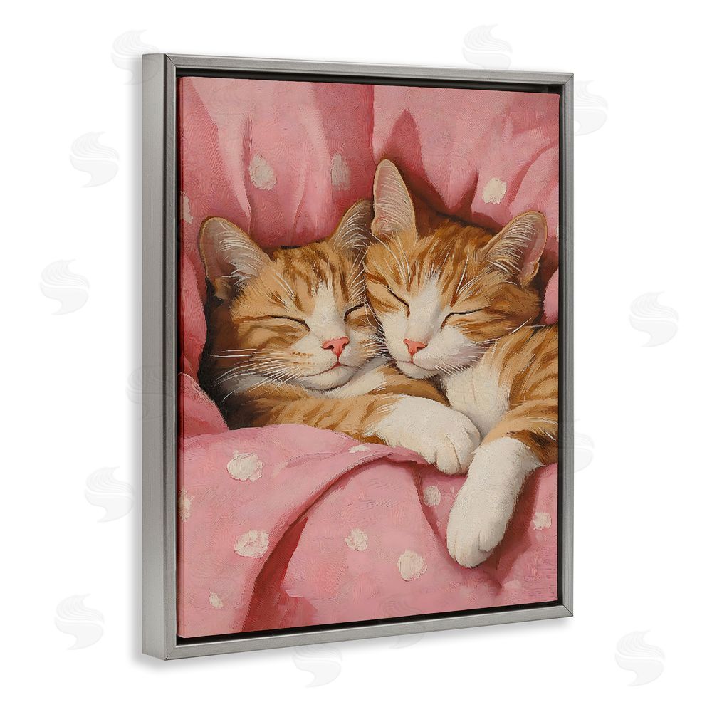 The Prints Vibe Sleeping Orange Cats Embrace Gray Floating Framed Canvas Wall Art Print