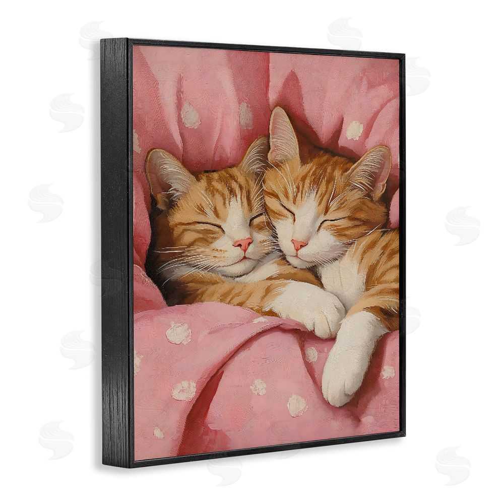 The Prints Vibe Sleeping Orange Cats Embrace Black Framed Giclee Wall Art Print