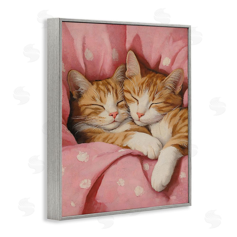 The Prints Vibe Sleeping Orange Cats Embrace Gray Framed Giclee Wall Art Print