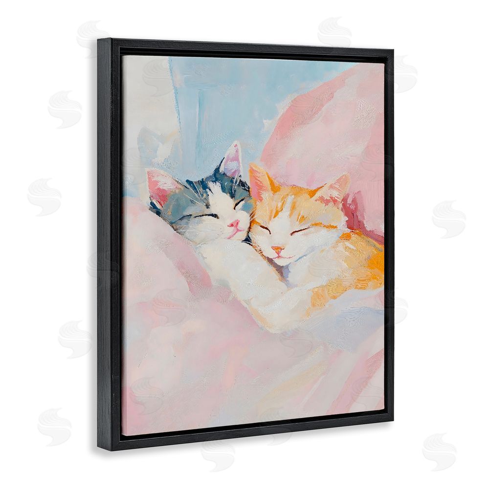 The Prints Vibe Sleeping Kittens Embrace Black Floating Framed Canvas Wall Art Print