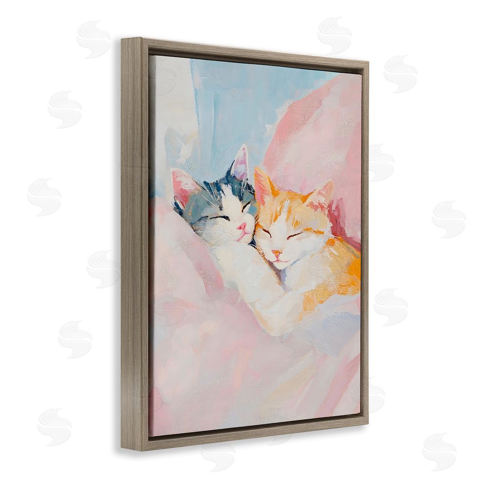 The Prints Vibe Sleeping Kittens Embrace Brown Floating Framed Canvas Wall Art Print