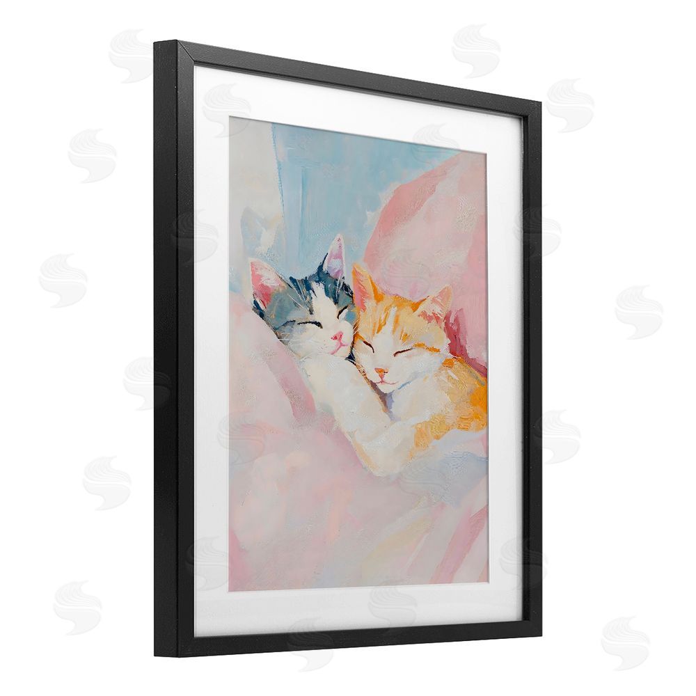 The Prints Vibe Sleeping Kittens Embrace Black Framed Print Under Glass with White Mat Wall Art