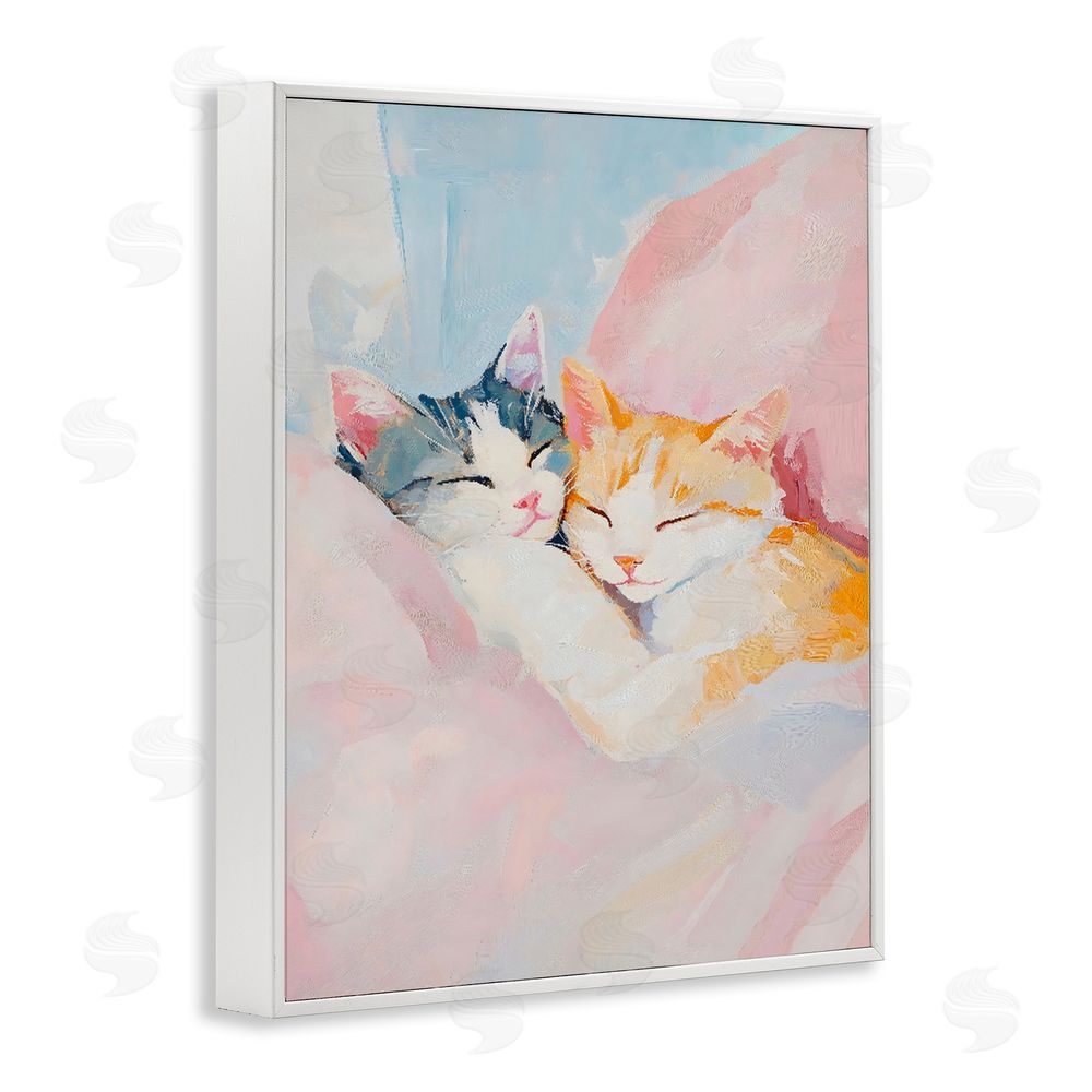 The Prints Vibe Sleeping Kittens Embrace White Framed Giclee Wall Art Print