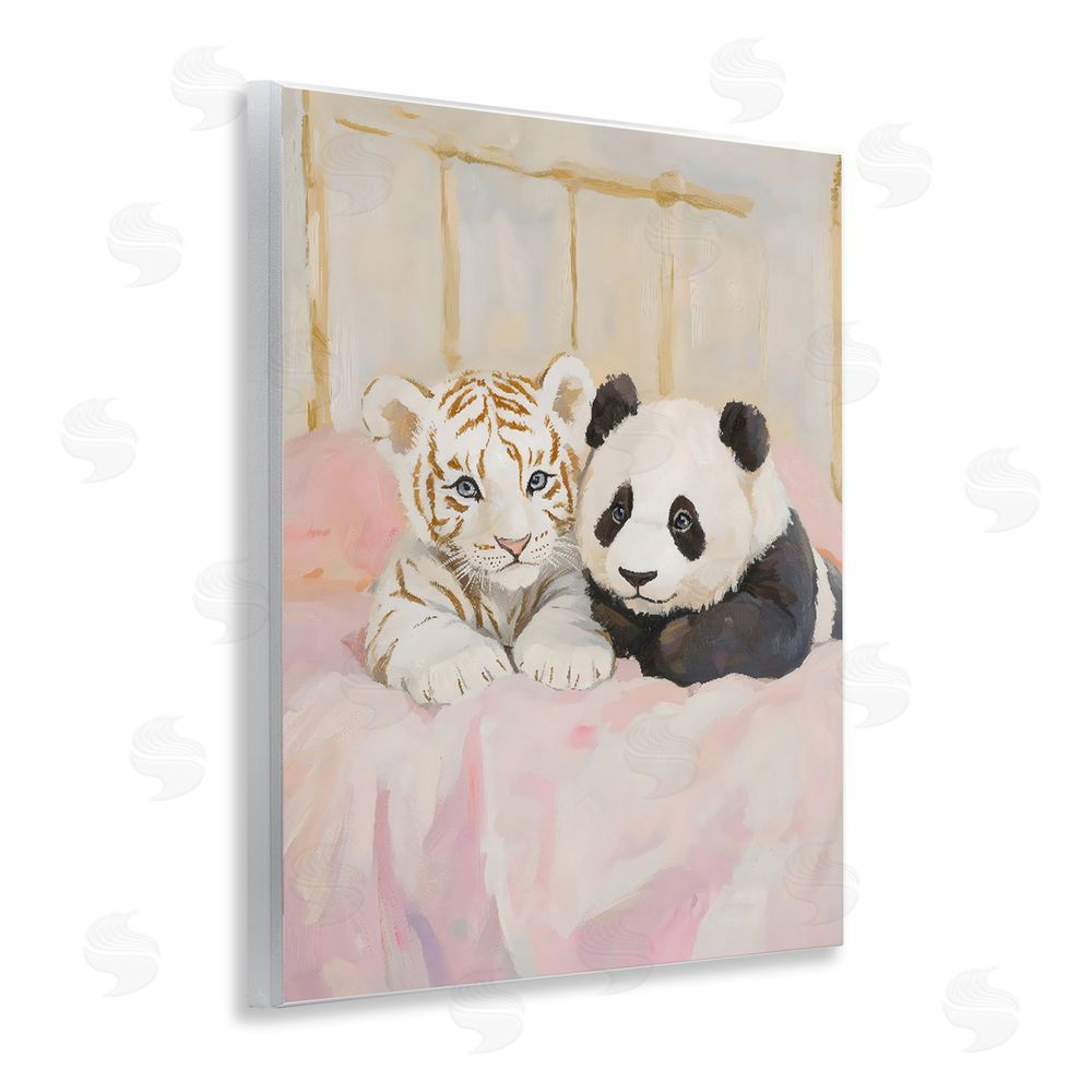 The Prints Vibe Baby Panda & Tiger Cuddles Wall Plaque Art Print with White Foil Wrap
