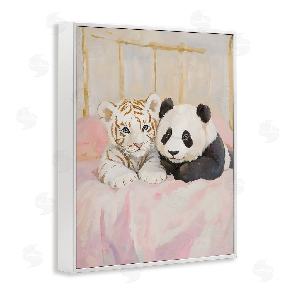 The Prints Vibe Baby Panda & Tiger Cuddles White Framed Giclee Wall Art Print