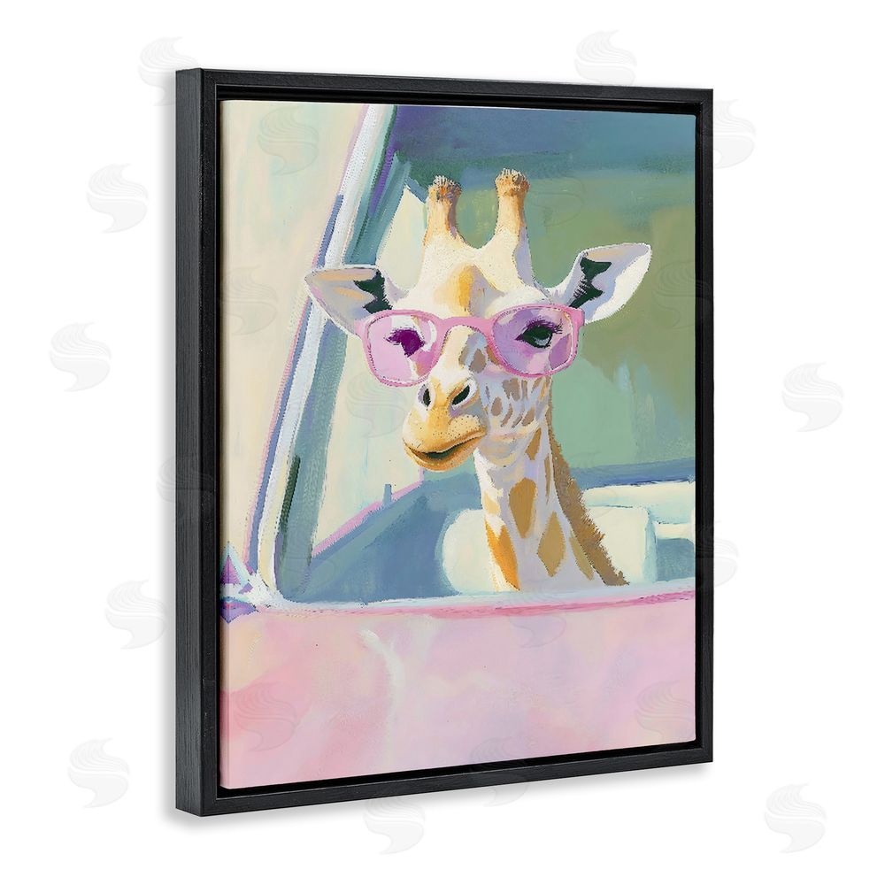 The Prints Vibe Giraffe Car Ride Black Floating Framed Canvas Wall Art