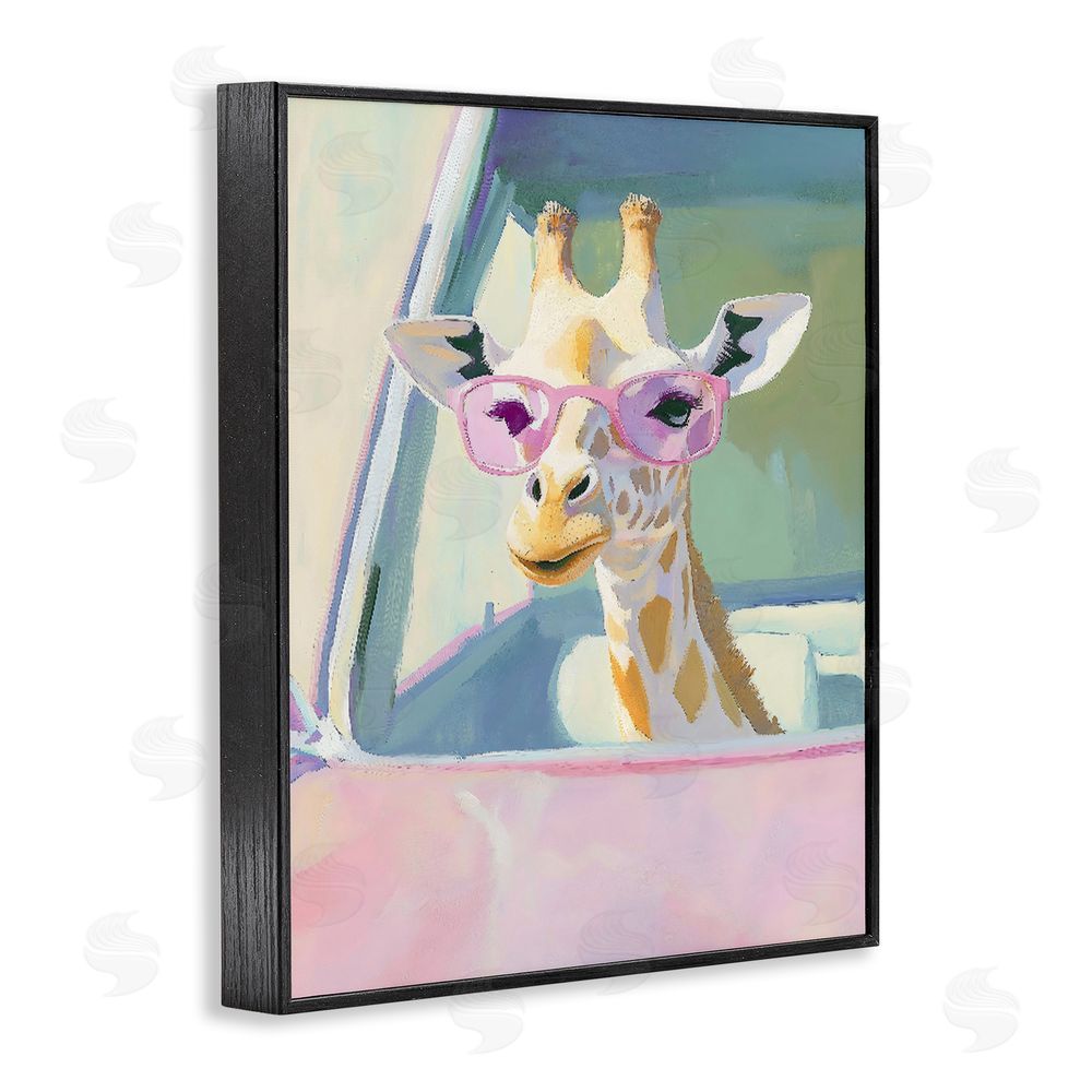 The Prints Vibe Giraffe Car Ride Black Framed Giclee Wall Art