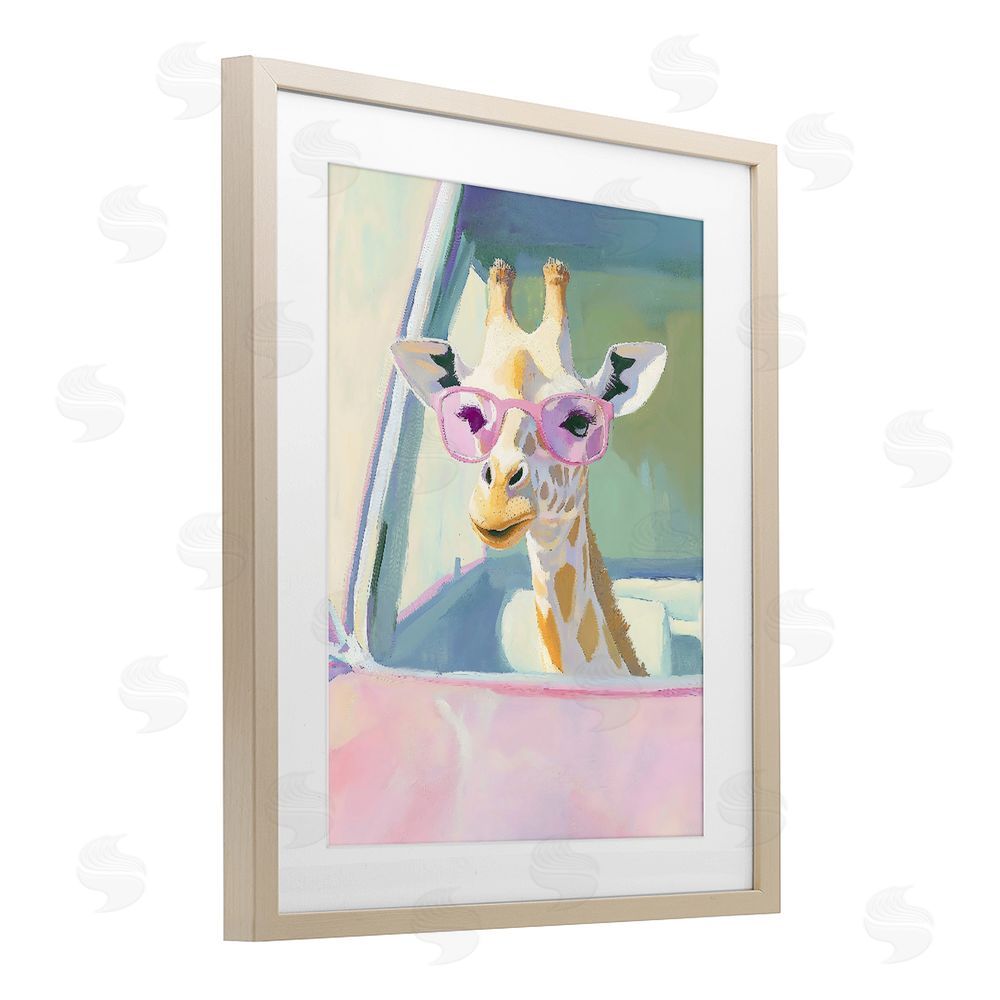 The Prints Vibe Giraffe Car Ride Brown Framed Print Under Glass Wall Art
