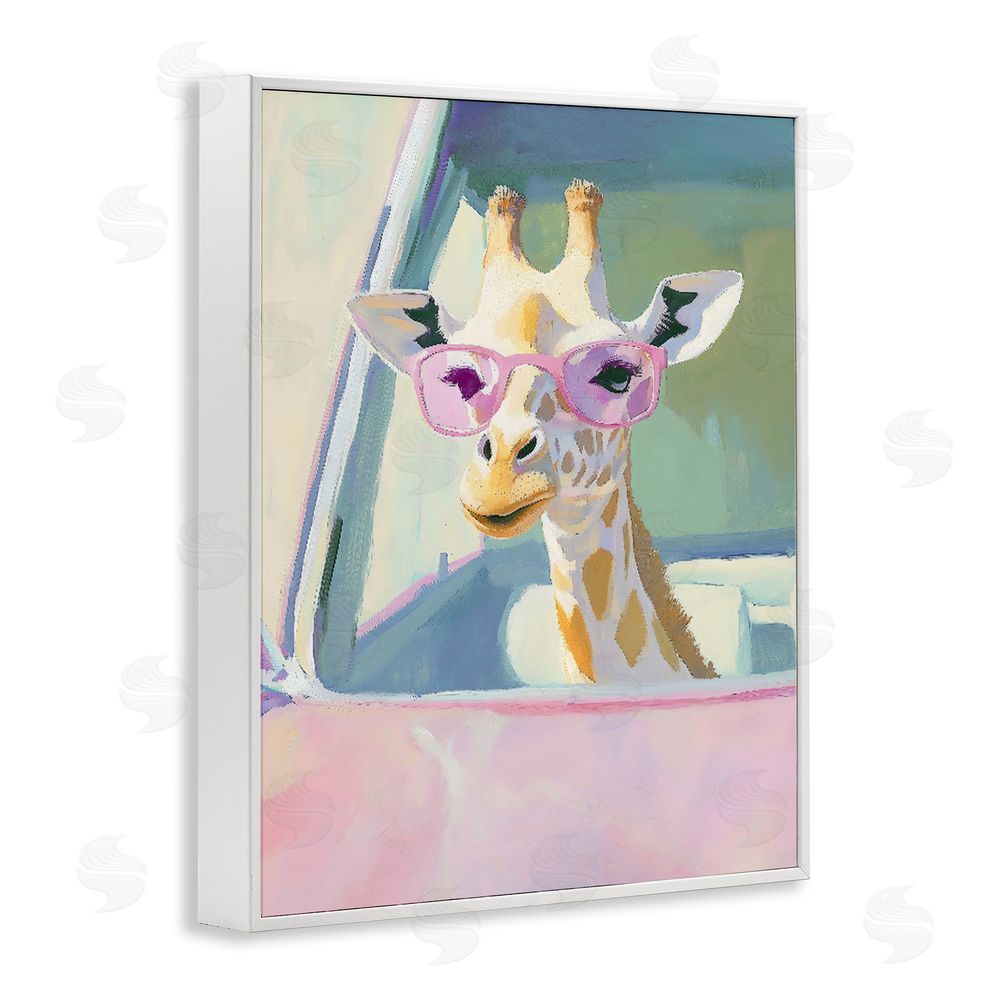 The Prints Vibe Giraffe Car Ride White Framed Giclee Wall Art
