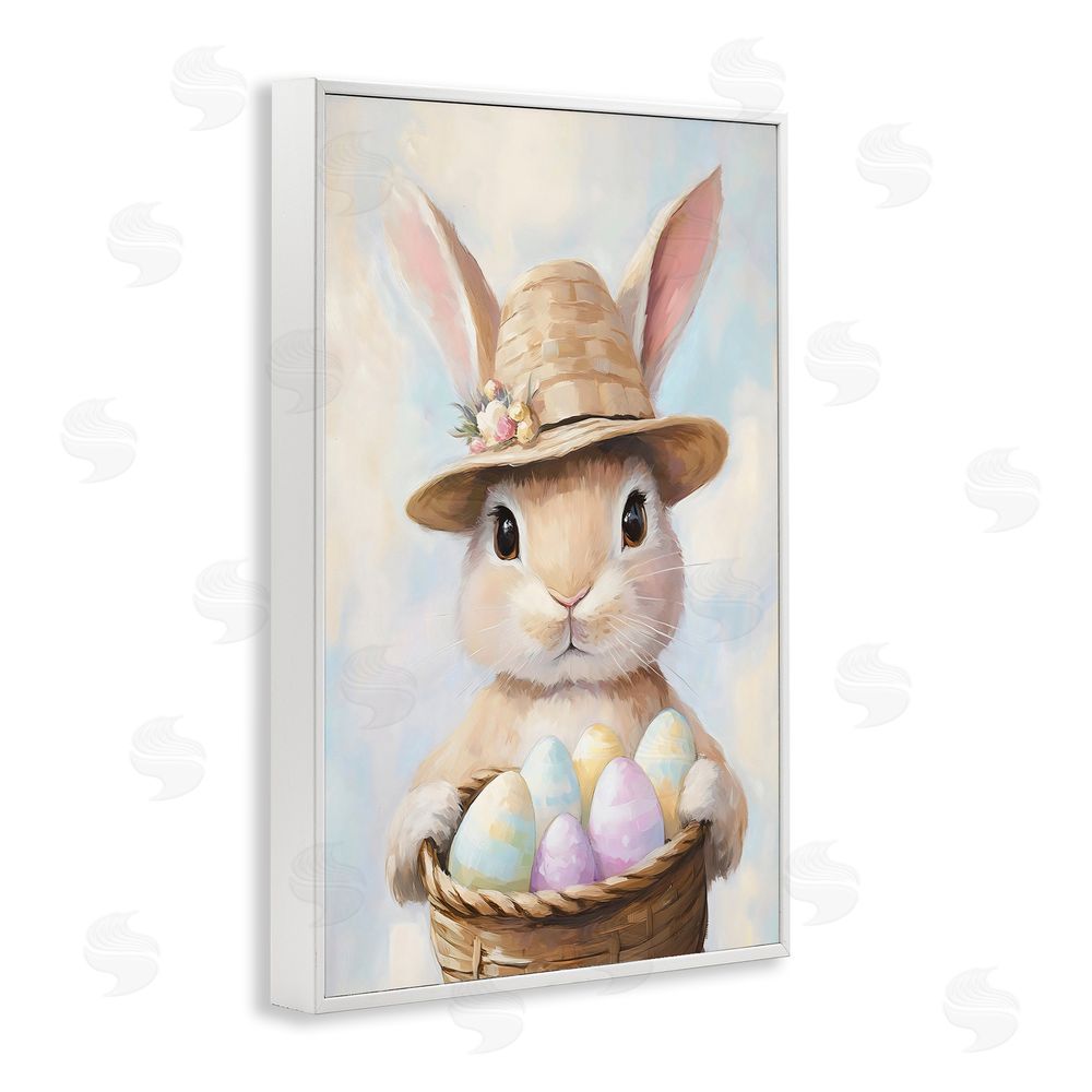 The Prints Vibe Bunny with Easter Egg Basket White Framed Giclee Wall Art Print
