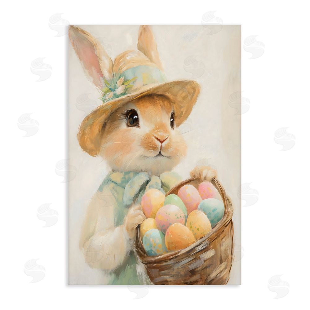 The Prints Vibe Easter Egg Basket Rabbit Stretched Canvas Wall Art