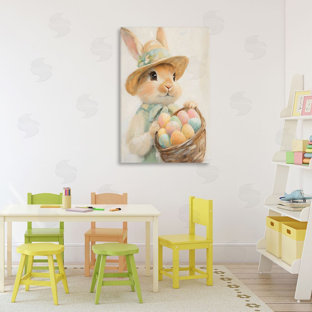 The Prints Vibe Easter Egg Basket Rabbit Stretched Canvas Wall Art in Room