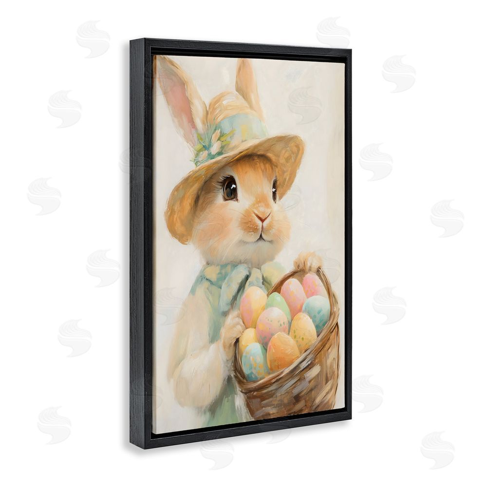 The Prints Vibe Easter Egg Basket Rabbit Black Floating Frame Canvas Wall Art Print