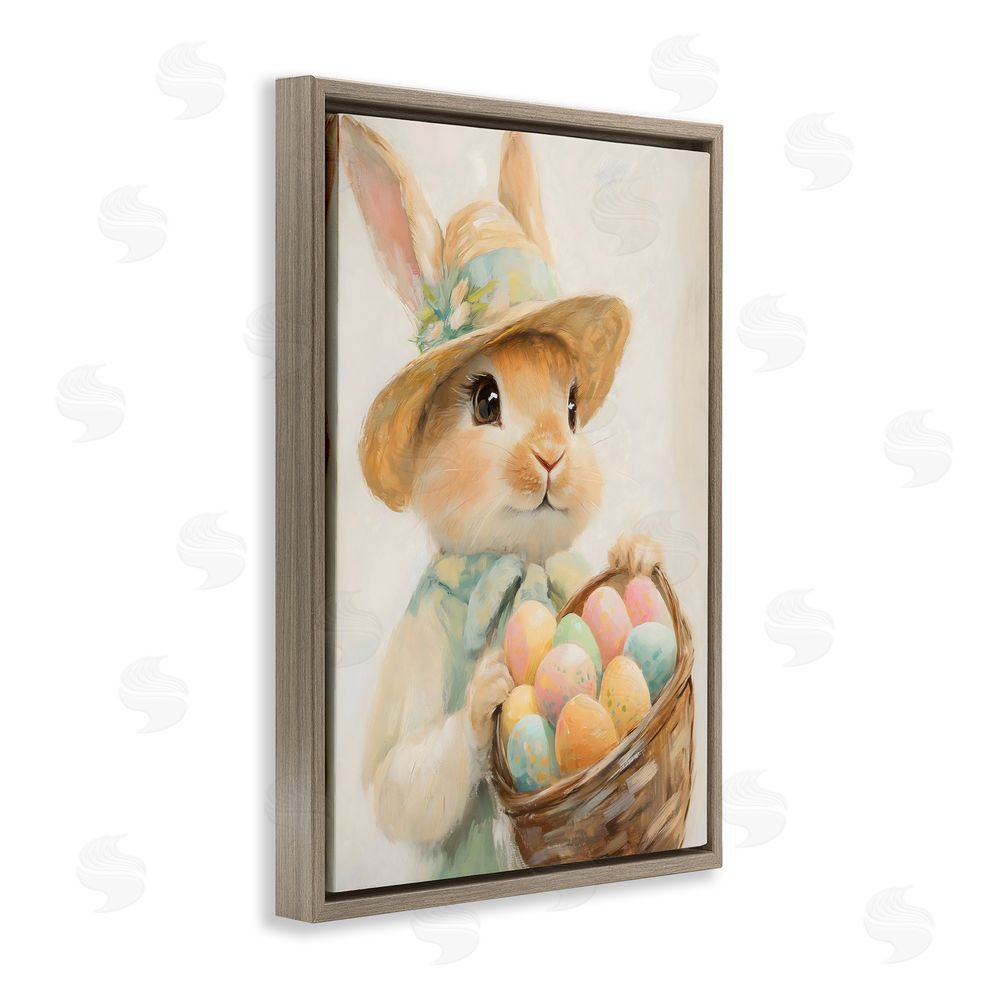The Prints Vibe Easter Egg Basket Rabbit Brown Floating Frame Canvas Wall Art Print