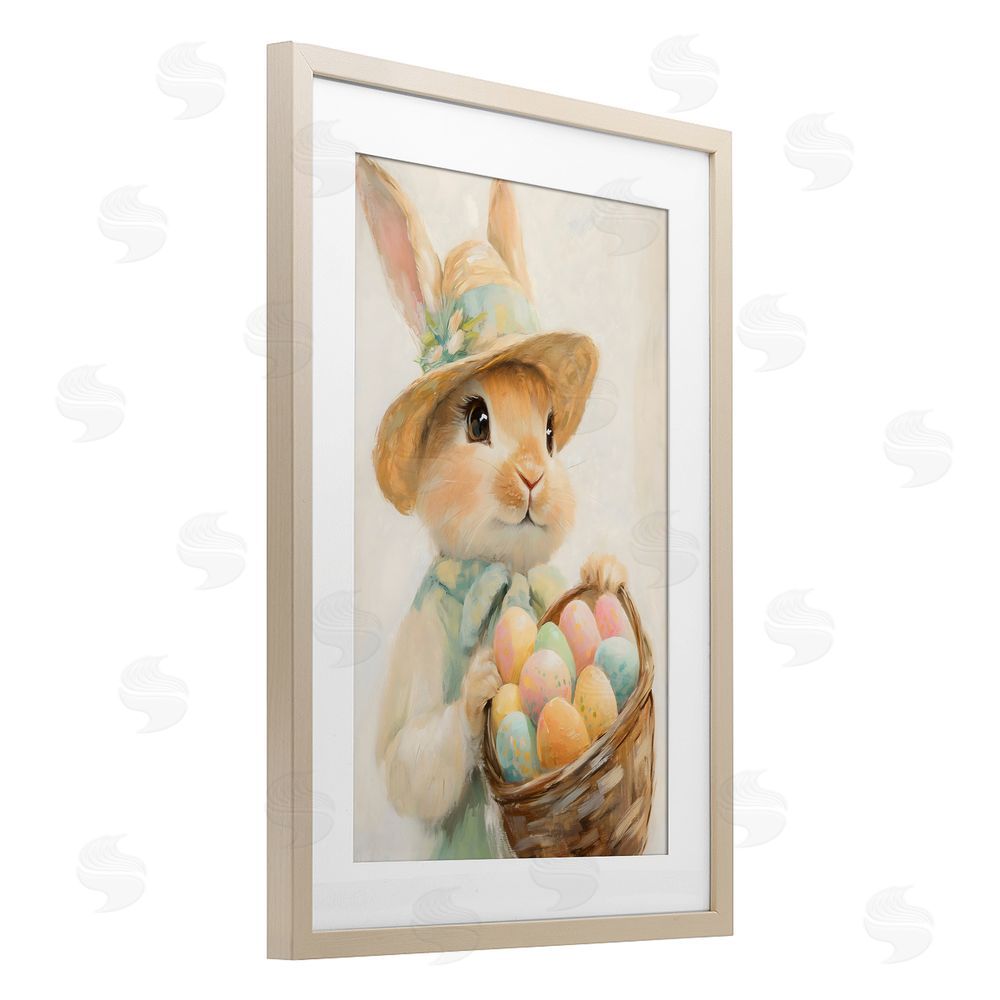 The Prints Vibe Easter Egg Basket Rabbit Brown Framed Print Under Glass Wall Art