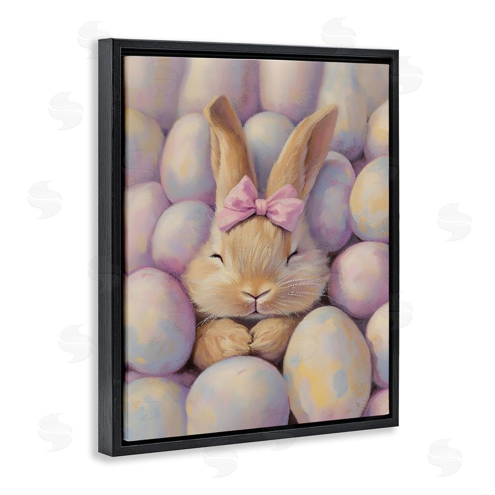 The Prints Vibe Easter Bunny Nestled in Eggs Black Floating Frame Canvas Wall Art Print