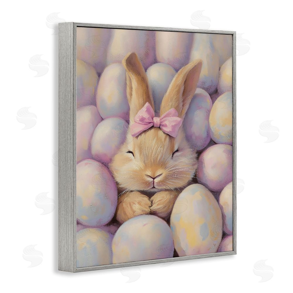 The Prints Vibe Easter Bunny Nestled in Eggs Gray Framed Giclee Wall Art Print
