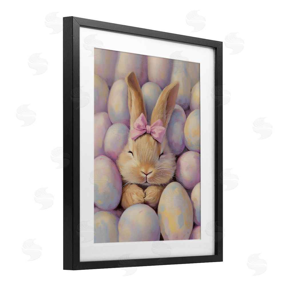 The Prints Vibe Easter Bunny Nestled in Eggs Black Framed Print Under Glass Wall Art