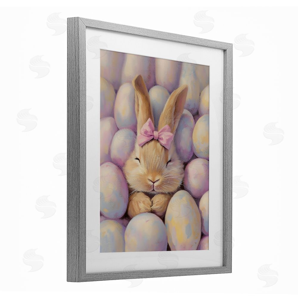 The Prints Vibe Easter Bunny Nestled in Eggs Gray Framed Print Under Glass Wall Art