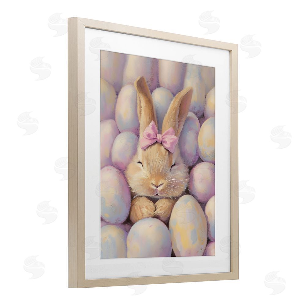 The Prints Vibe Easter Bunny Nestled in Eggs Brown Framed Print Under Glass Wall Art